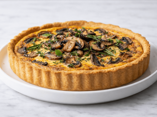 Tarta con crema de tofu y hongos